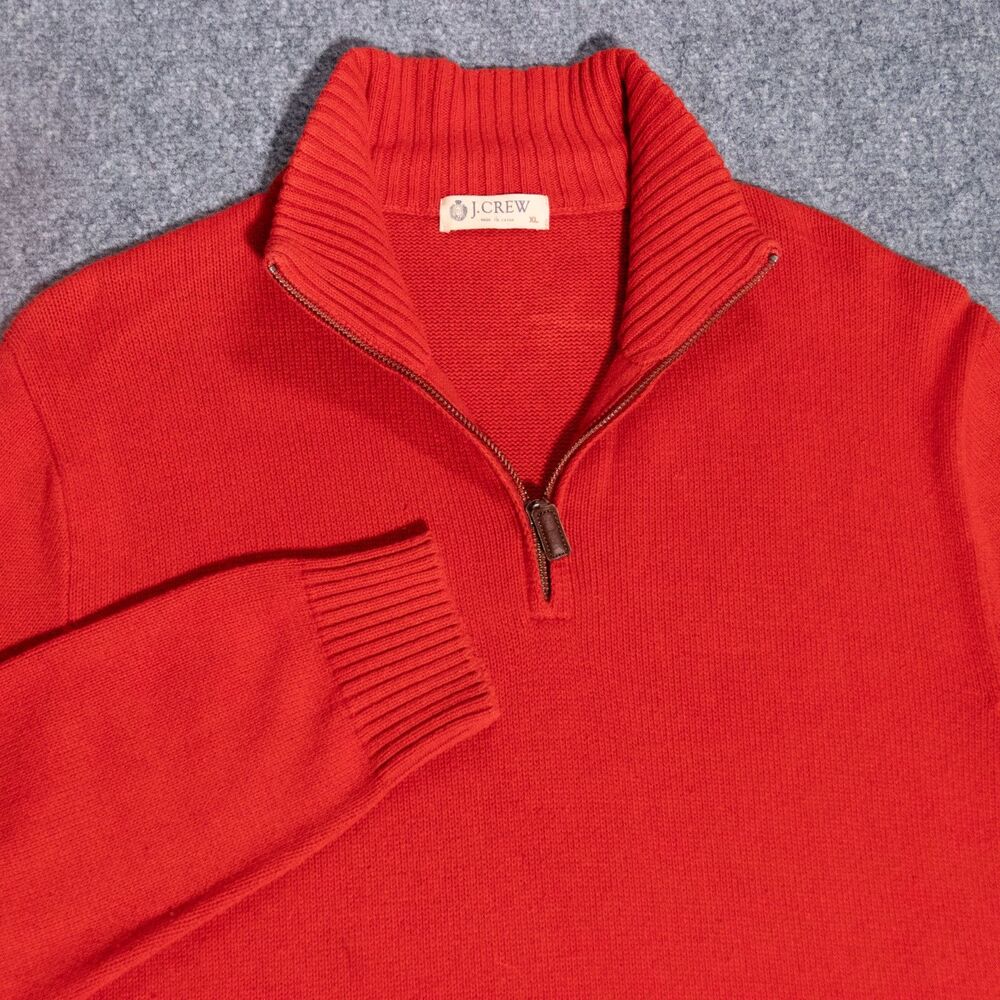 J.CREW Cotton Cashmere Blend 1/4 Quarter Zip Mock Neck Pullover Sweater XL Red